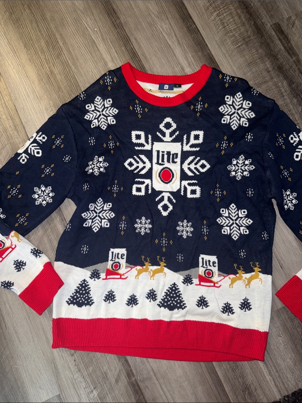 Miller Lite Beer 2019 Ugly Christmas Sweater mens XL holiday party snowflakes
